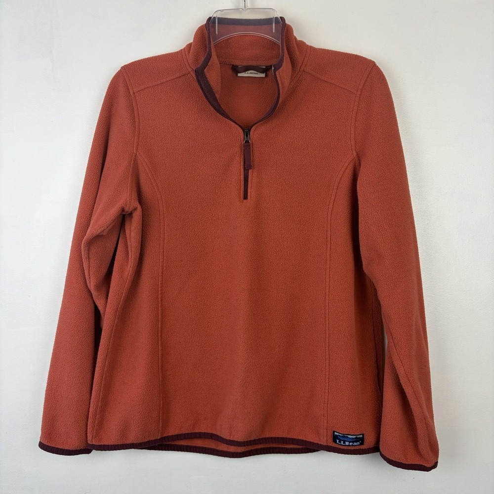 LL Bean Quarter Zip Fleece Womens Medium Orange Recycled Lightweight Gorpcore